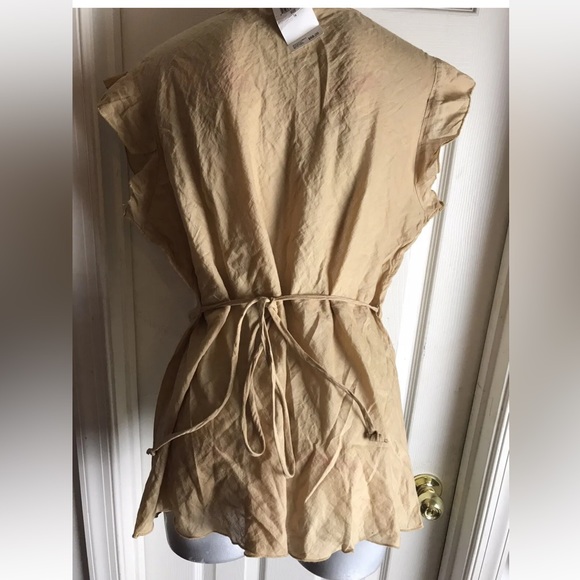 NWT $68 Bloomingdales  Abby Z Tan Peasant Boho Top-Plus size 1X-Beaded Tie Waist - Picture 4 of 11